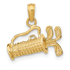 14K Gold 3D Golf Bag Charm with Clubs, Polished, Elegant Themed Design