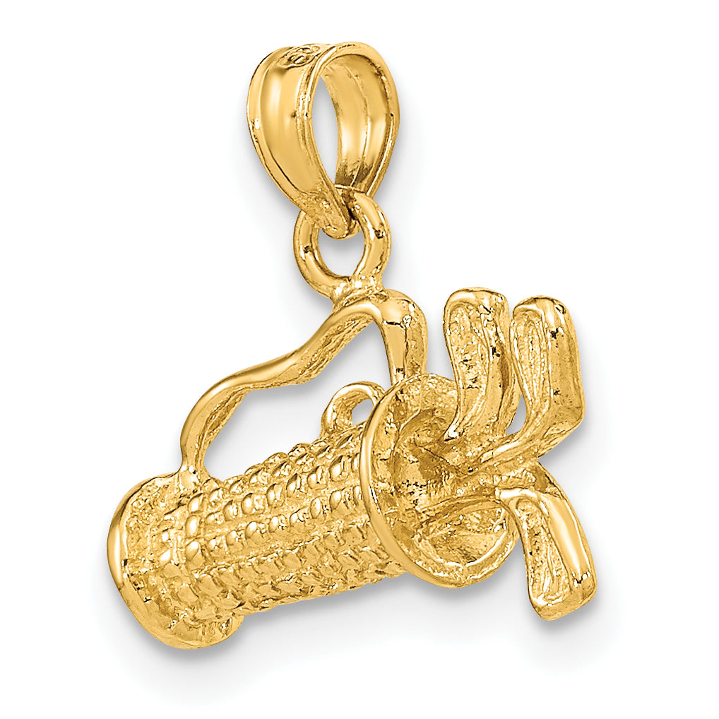 14K Gold 3D Golf Bag Charm with Clubs, Polished, Elegant Themed Design