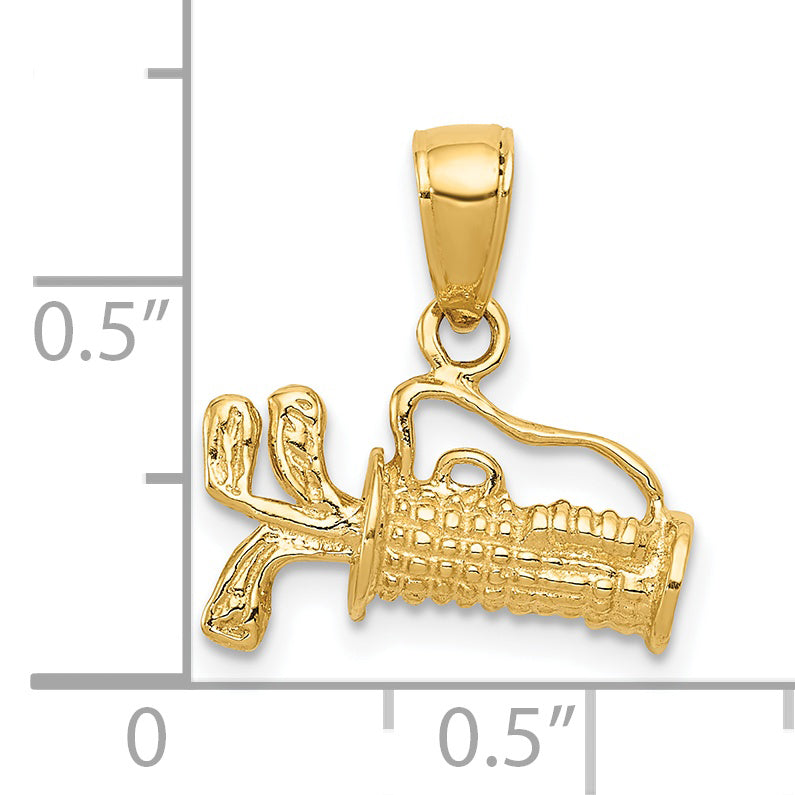 14K Gold 3D Golf Bag Charm with Clubs, Polished, Elegant Themed Design