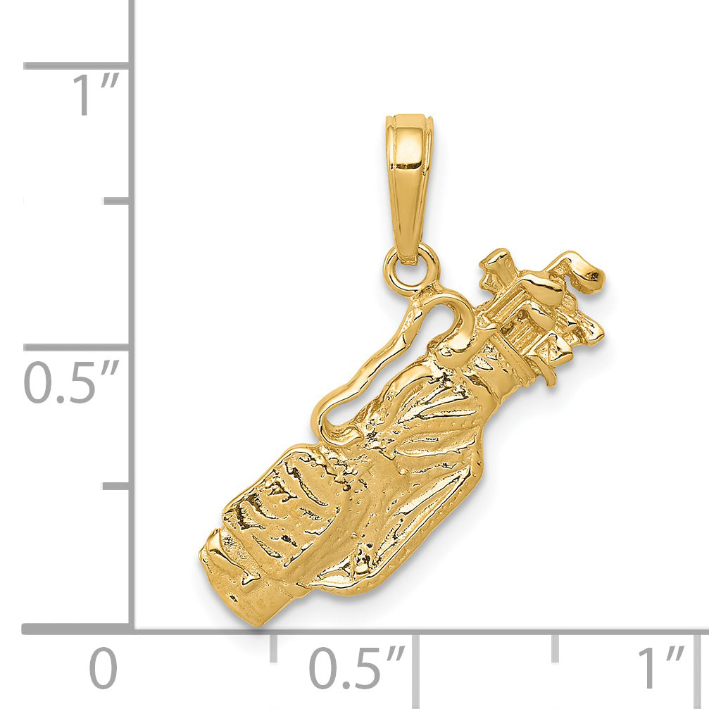 14K Gold Golf Bag with Clubs Charm  Polished Open-Back Design for Men