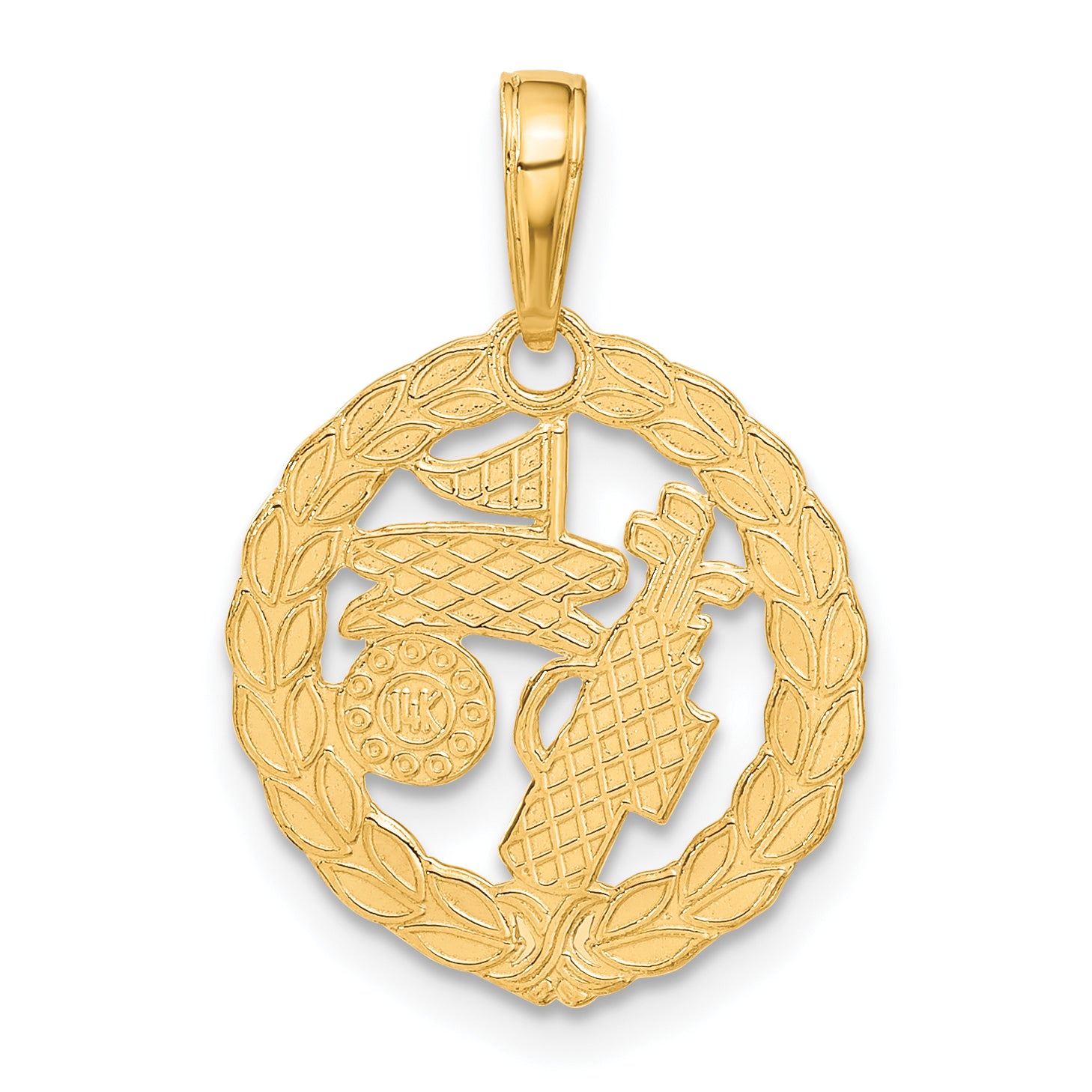 14K Gold Polished Golf Pendant with Textured Design for Sports Lovers