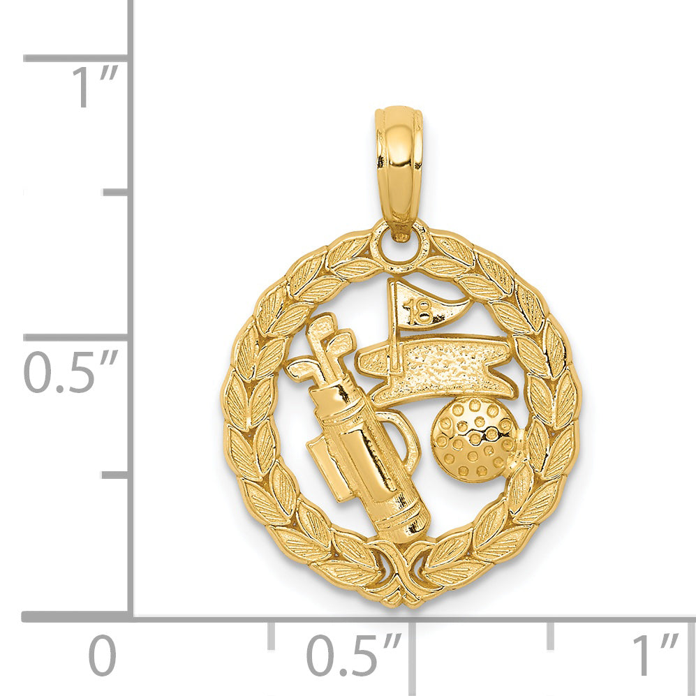 14K Gold Polished Golf Pendant with Textured Design for Sports Lovers