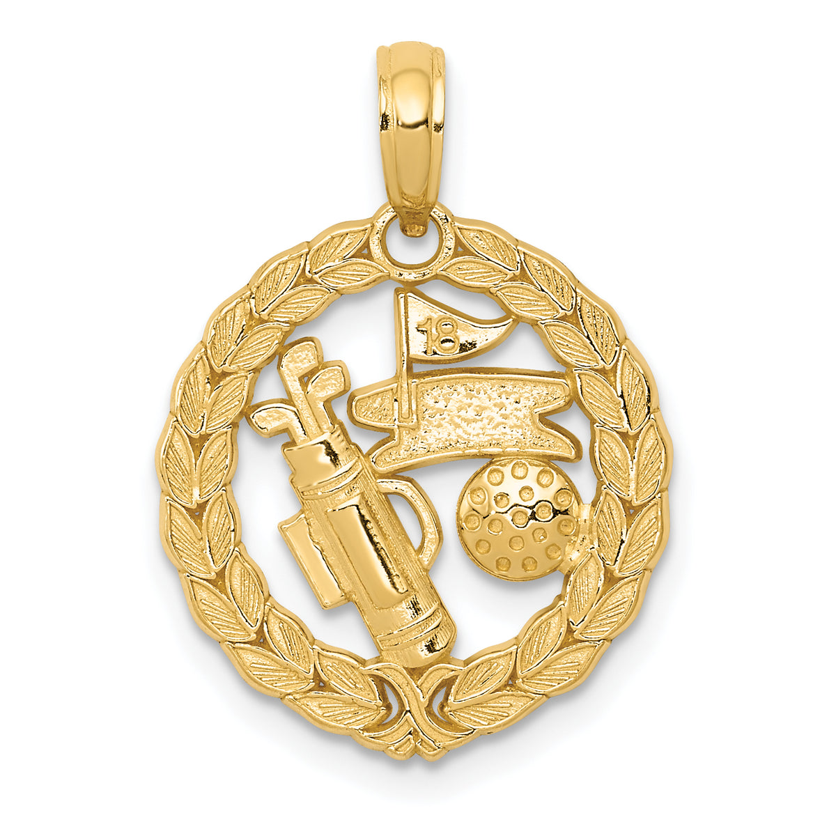 14k Solid Polished Golf Theme Pendant