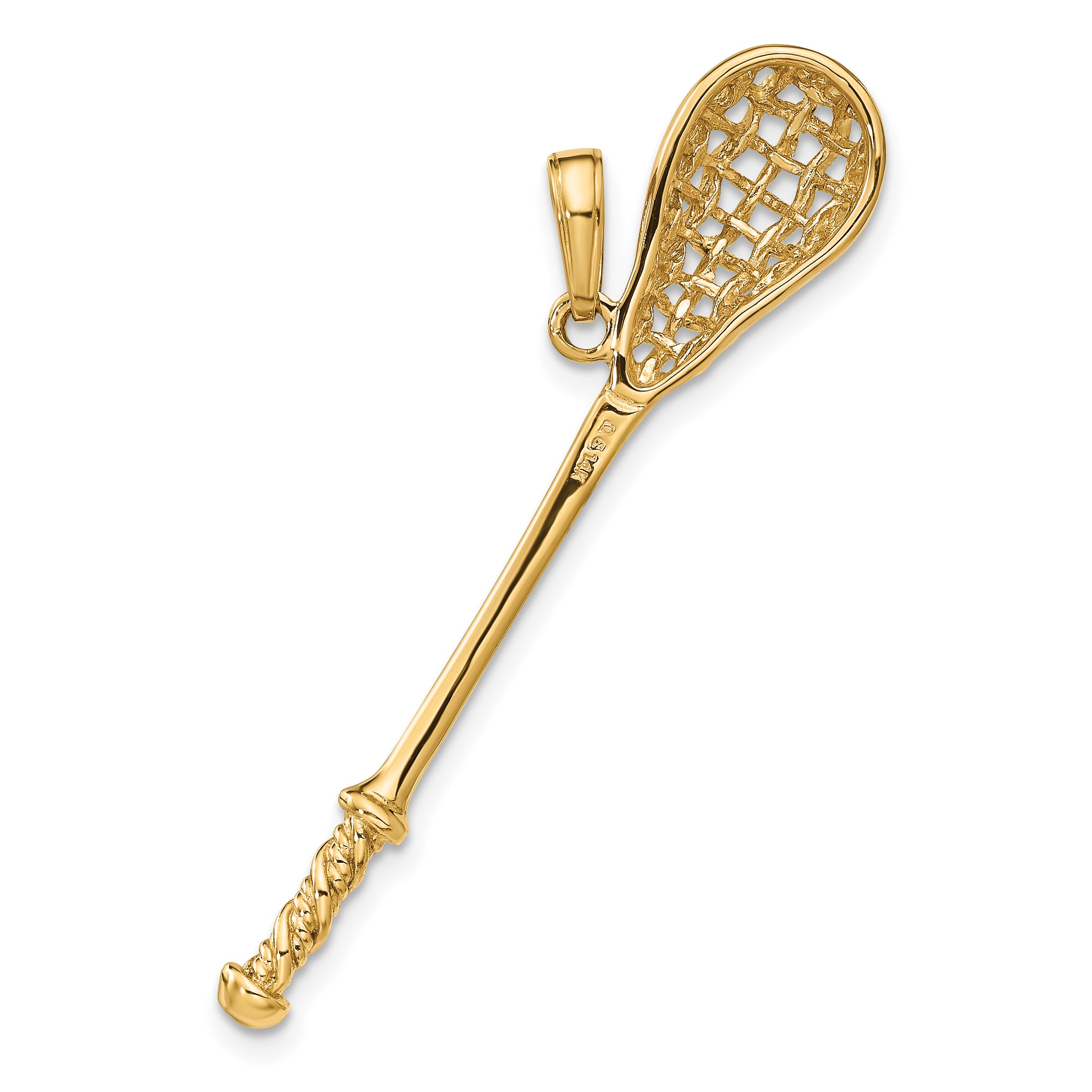 14K Gold 3D Lacrosse Stick Pendant for Men  Solid Polished Crafted Charm