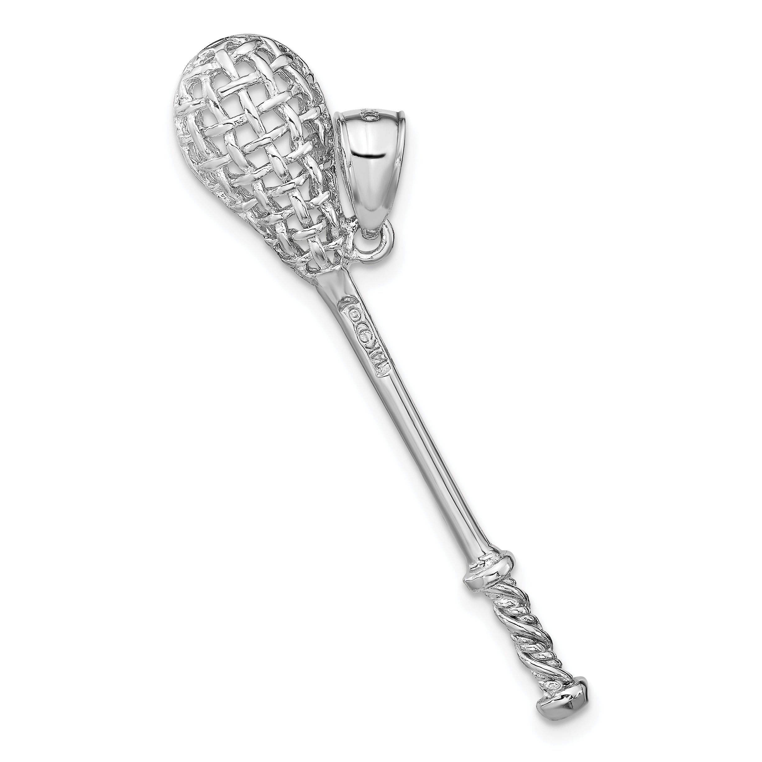 14K White Gold 3-D Lacrosse Stick Charm