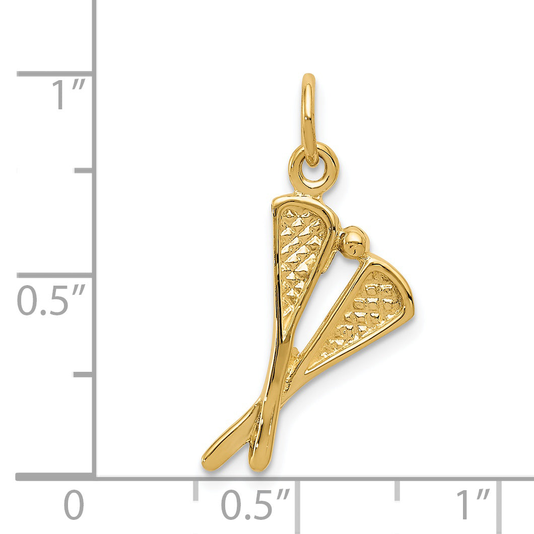 14K Gold Polished Lacrosse Sticks Charm for Men  Textured, Themed Design