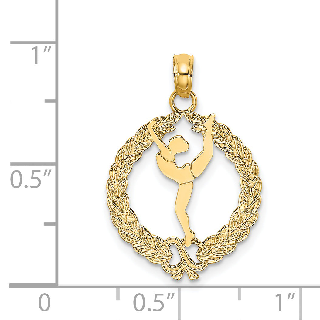 14k Solid Polished Framed Gymnast Charm