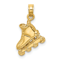 14K Solid Polished 3-D Rollerblade Charm