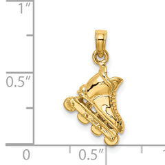 14K Solid Polished 3-D Rollerblade Charm