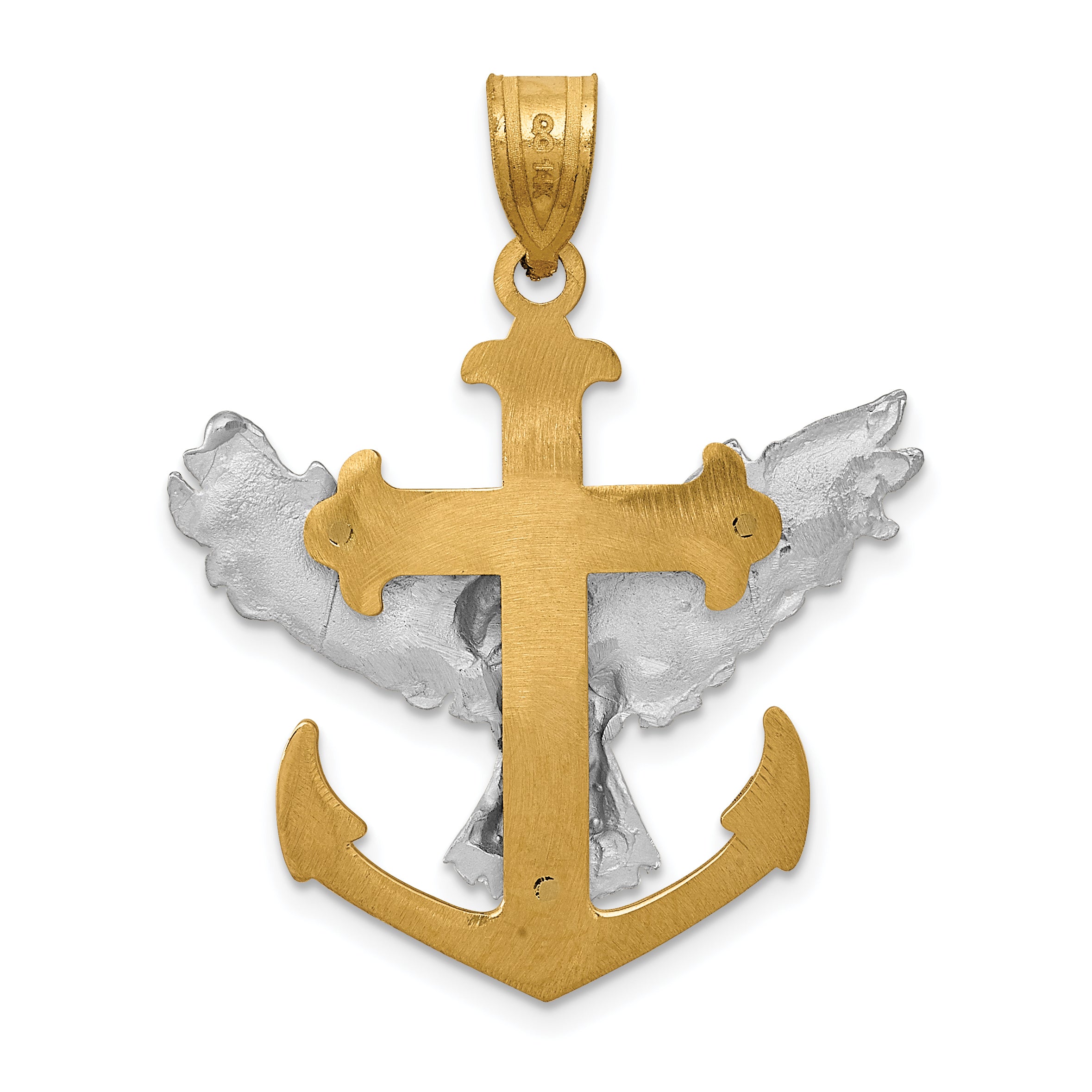 14K Two-Tone Gold Mariners Cross Pendant with Eagle 35mm