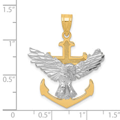 14K Two-Tone Gold Mariners Cross Pendant with Eagle 35mm