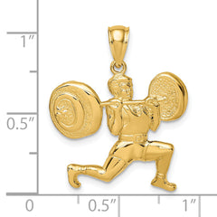 14k Solid Polished Weightlifter Pendant