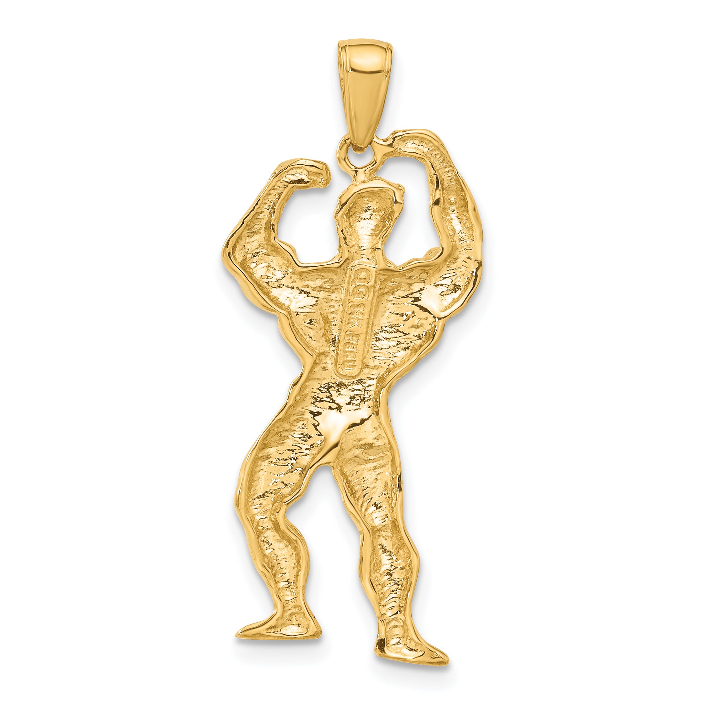 14K Gold Polished Weightlifter Pendant for Men  Bold & Athletic Design