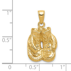 14k Solid Polished Open-Backed Boxing Gloves Pendant