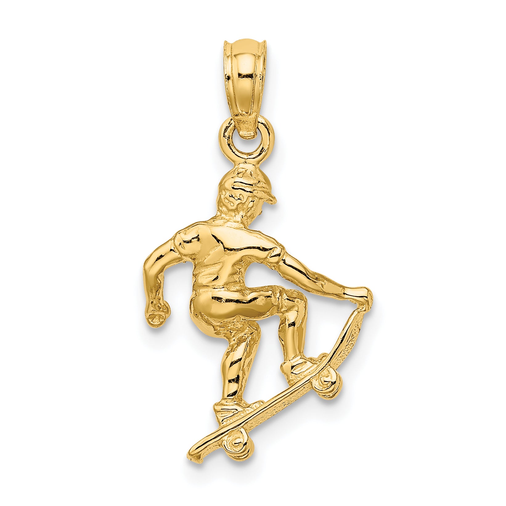 14K Solid Polished 3-D Skateboarder Charm