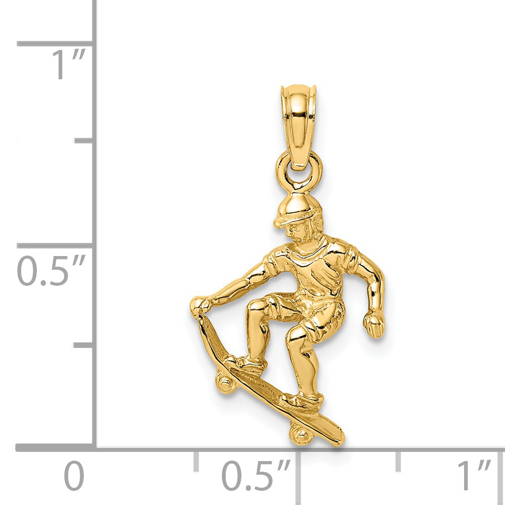 14K Solid Polished 3-D Skateboarder Charm