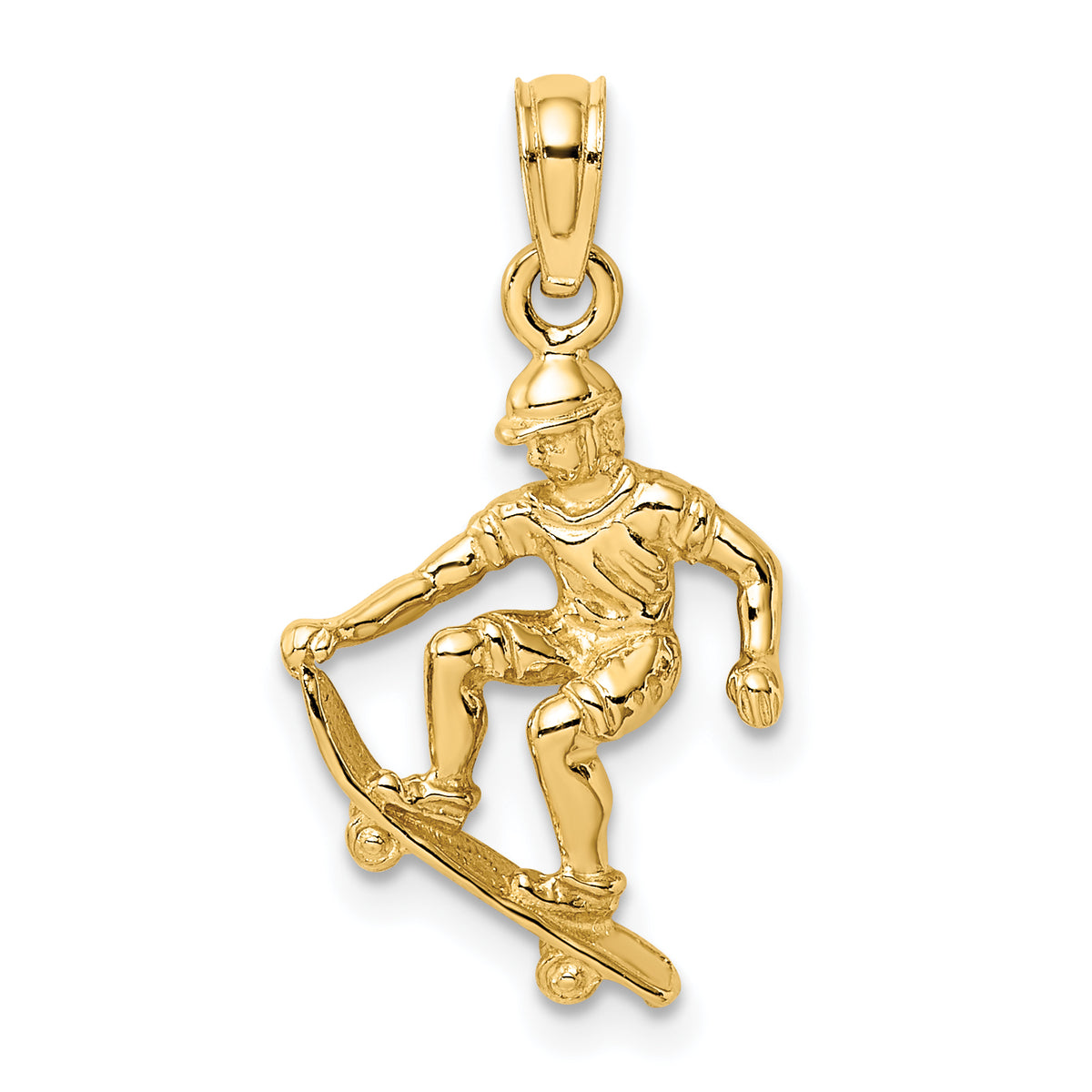 14K Solid Polished 3-D Skateboarder Charm