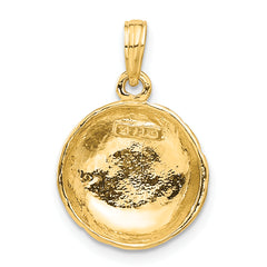 14K Gold Polished Volleyball Pendant for Men with Textured Open-Back Design