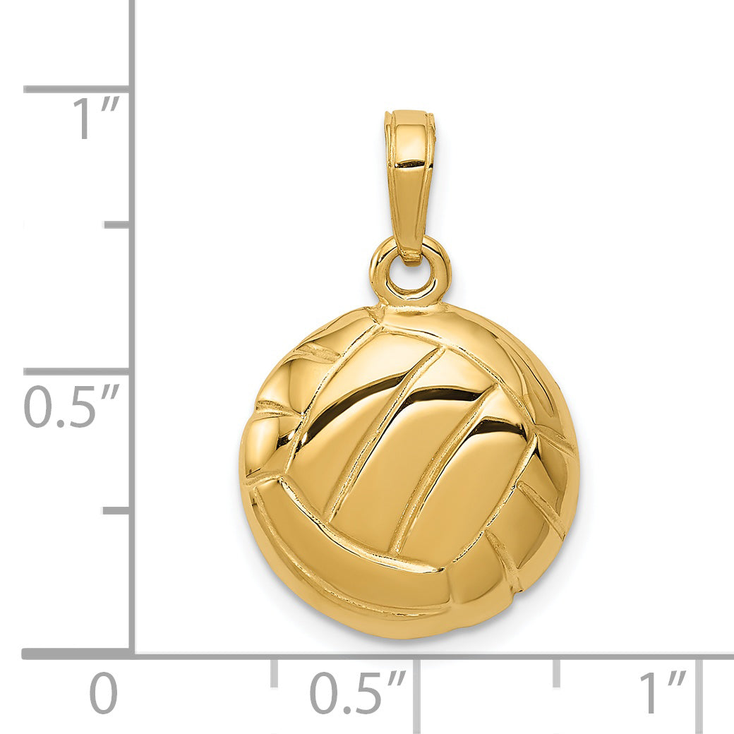 14K Gold Polished Volleyball Pendant for Men with Textured Open-Back Design