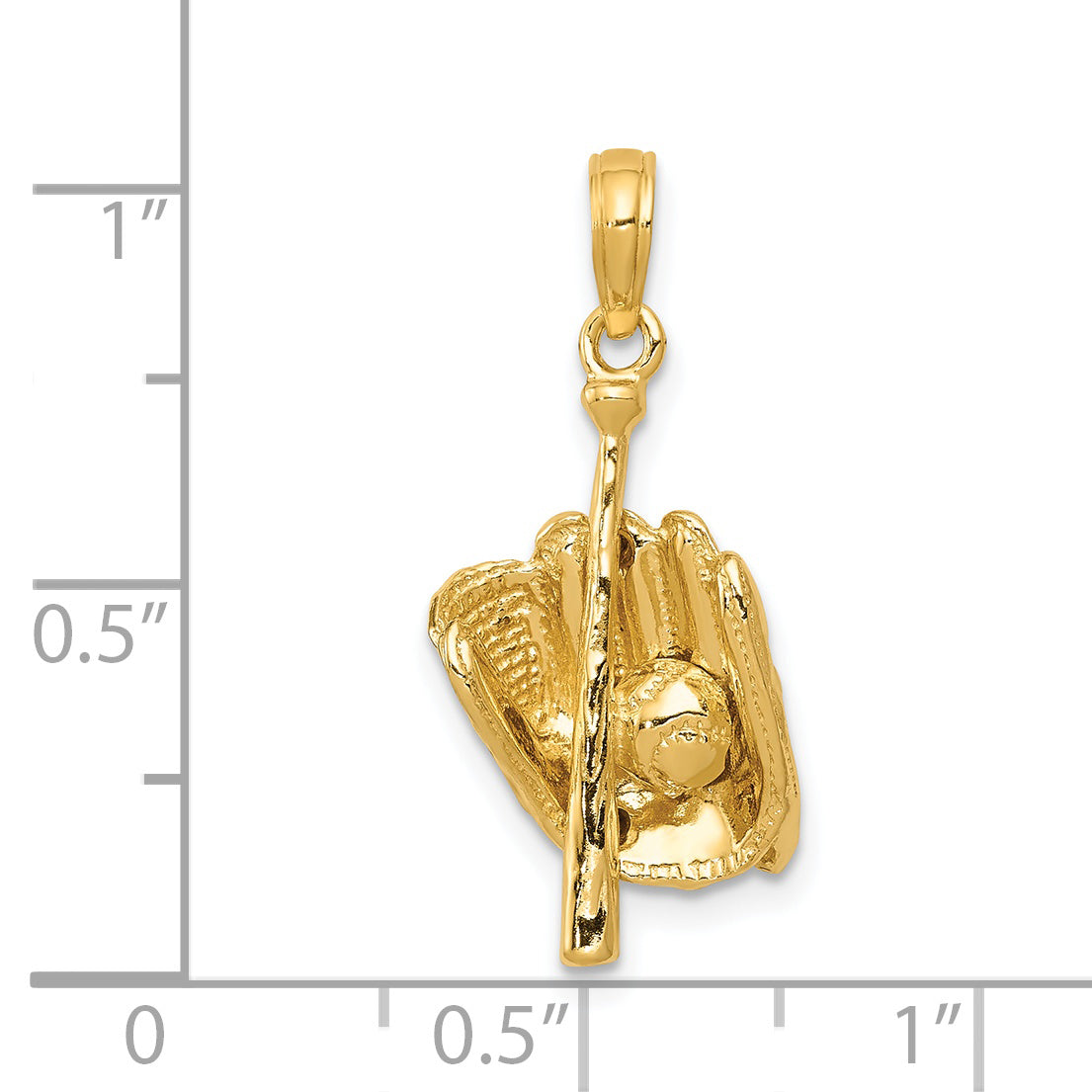 14K Gold 3D Baseball Glove Bat Pendant with Polished Finish for Men