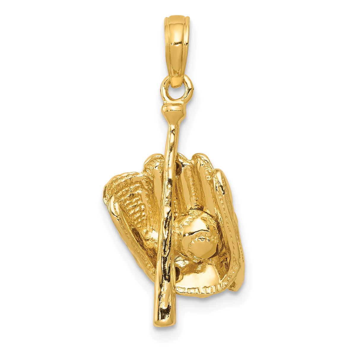 14K Polished 3-D Glove/Bat/Baseball Pendant