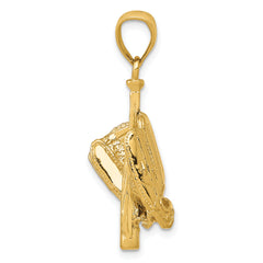 14K Gold 3D Glove, Bat, and Baseball Pendant for Men  Polished Finish