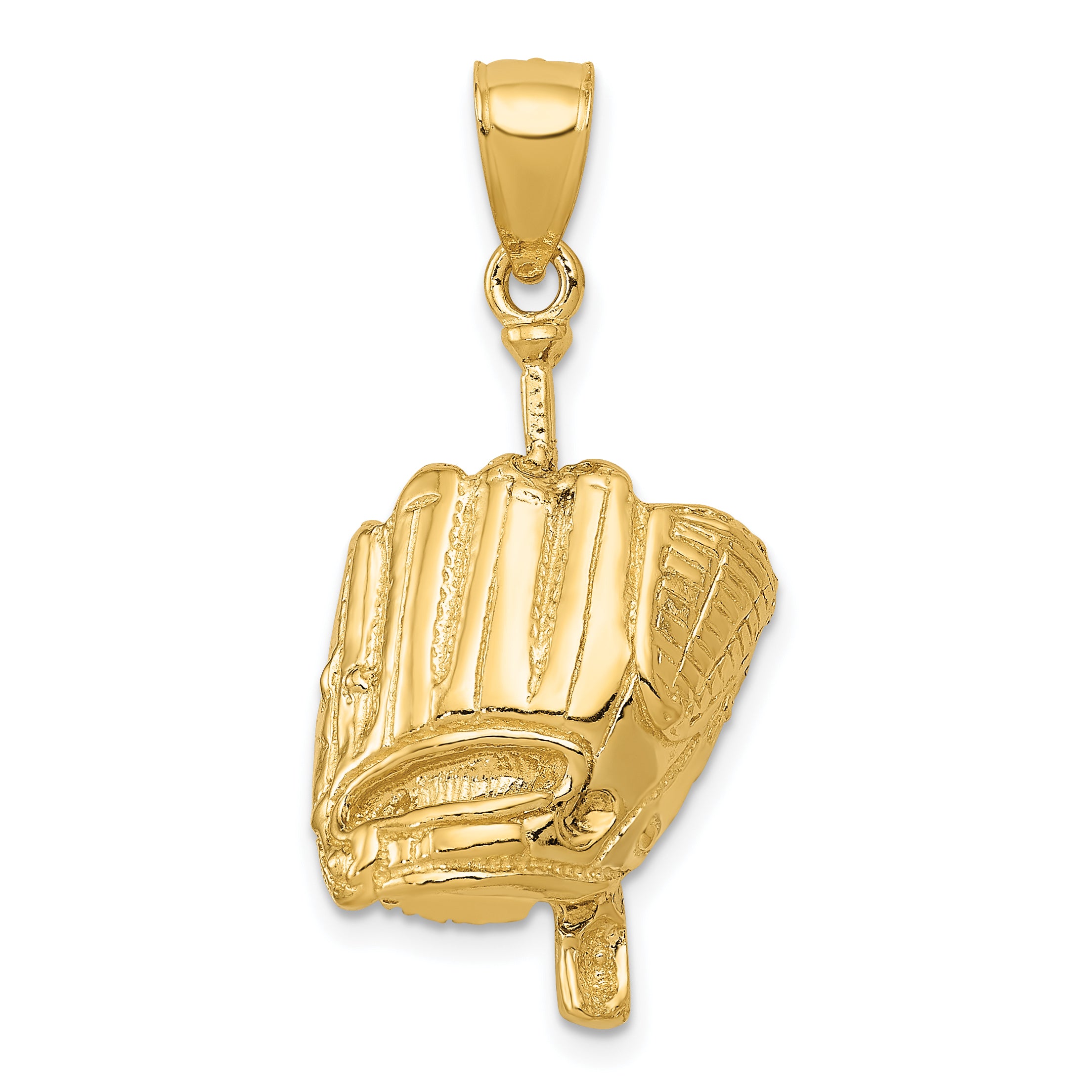 14K Gold 3D Glove, Bat, and Baseball Pendant for Men  Polished Finish