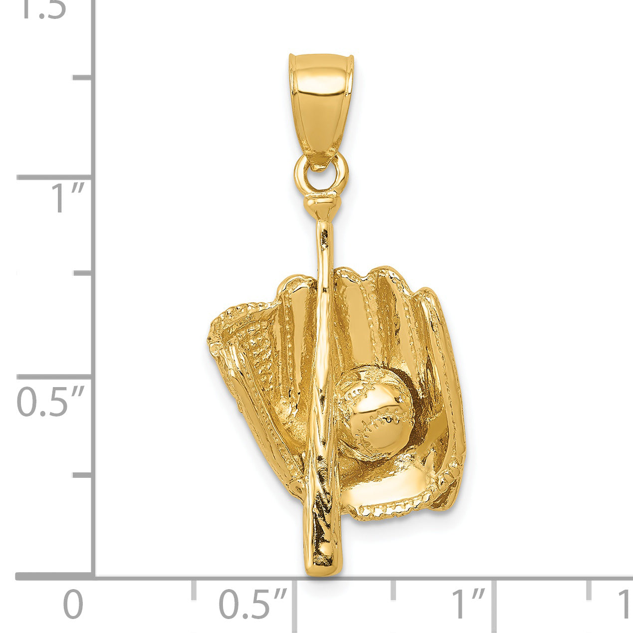 14K Gold 3D Glove, Bat, and Baseball Pendant for Men  Polished Finish