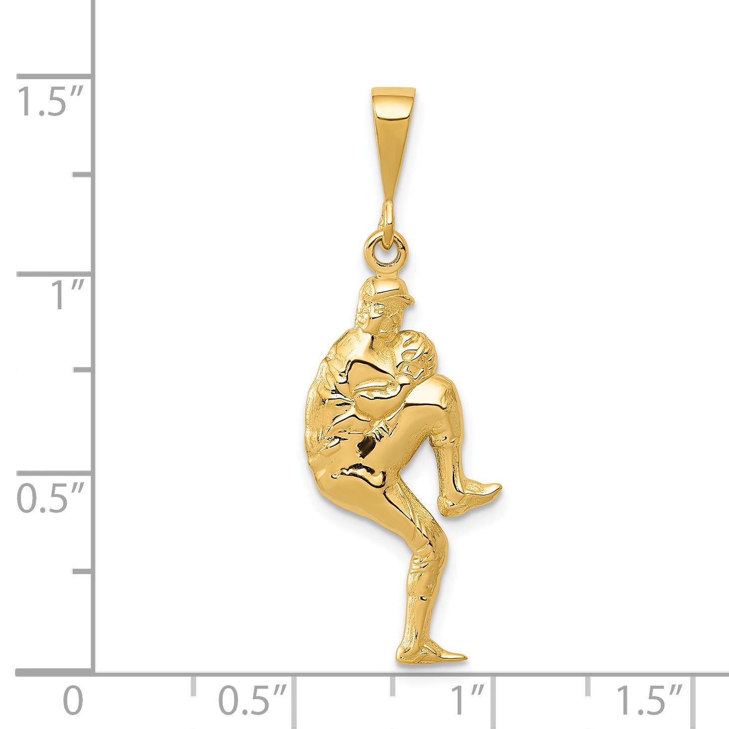 14K Gold 3D Baseball Pitcher Charm for Men with Polished Finish