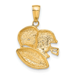 14K Gold Double Football Helmets and Ball Charm with Polished Finish