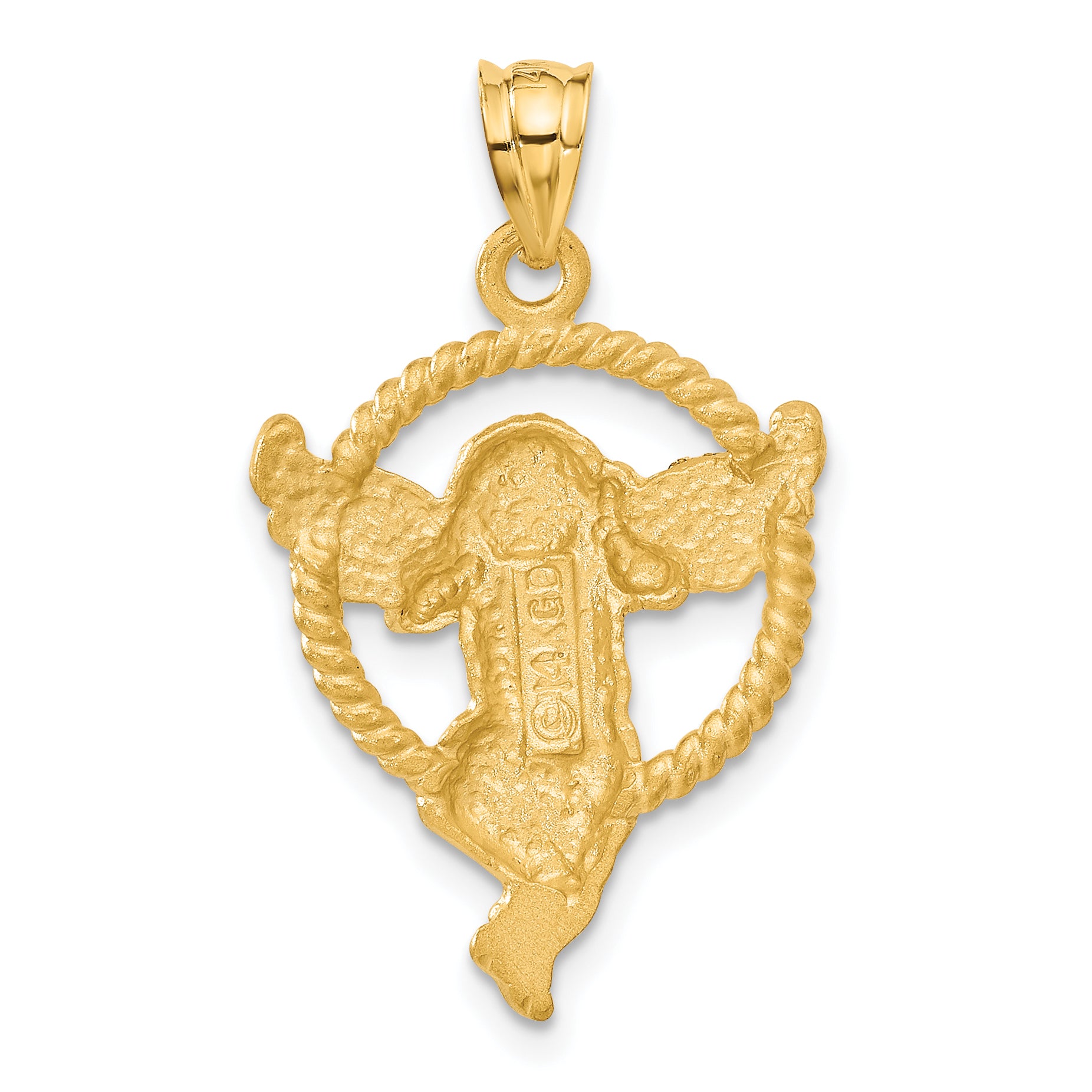 14k Satin Angel in Circle Pendant