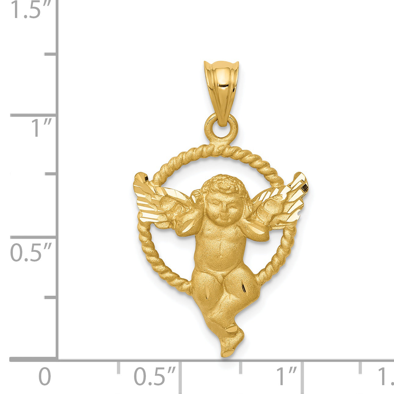 14k Satin Angel in Circle Pendant