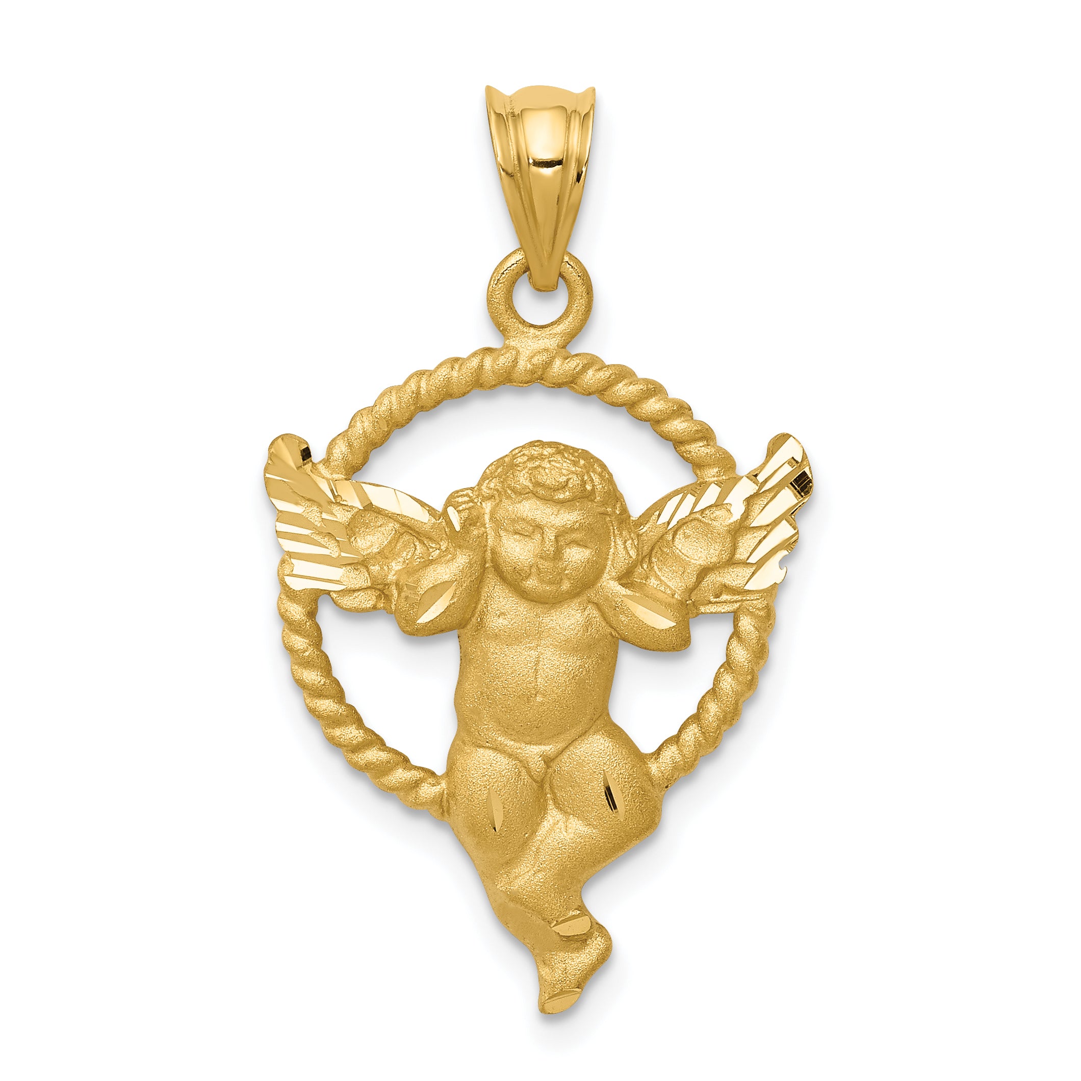 14k Satin Angel in Circle Pendant