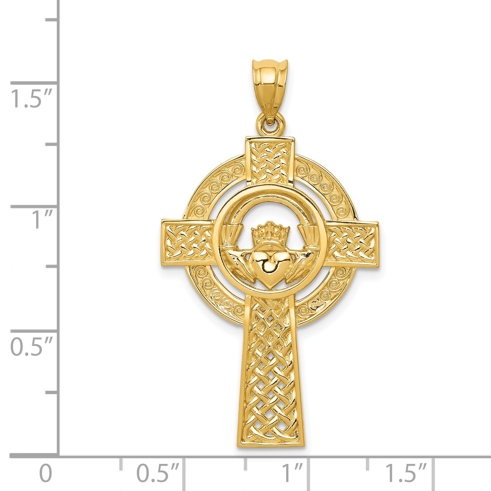 14K Gold Celtic Claddagh Cross Pendant with Polished Solid Design