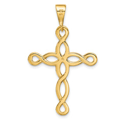 14K Gold Polished Cross Pendant with Flat Back  Solid, Casted Design