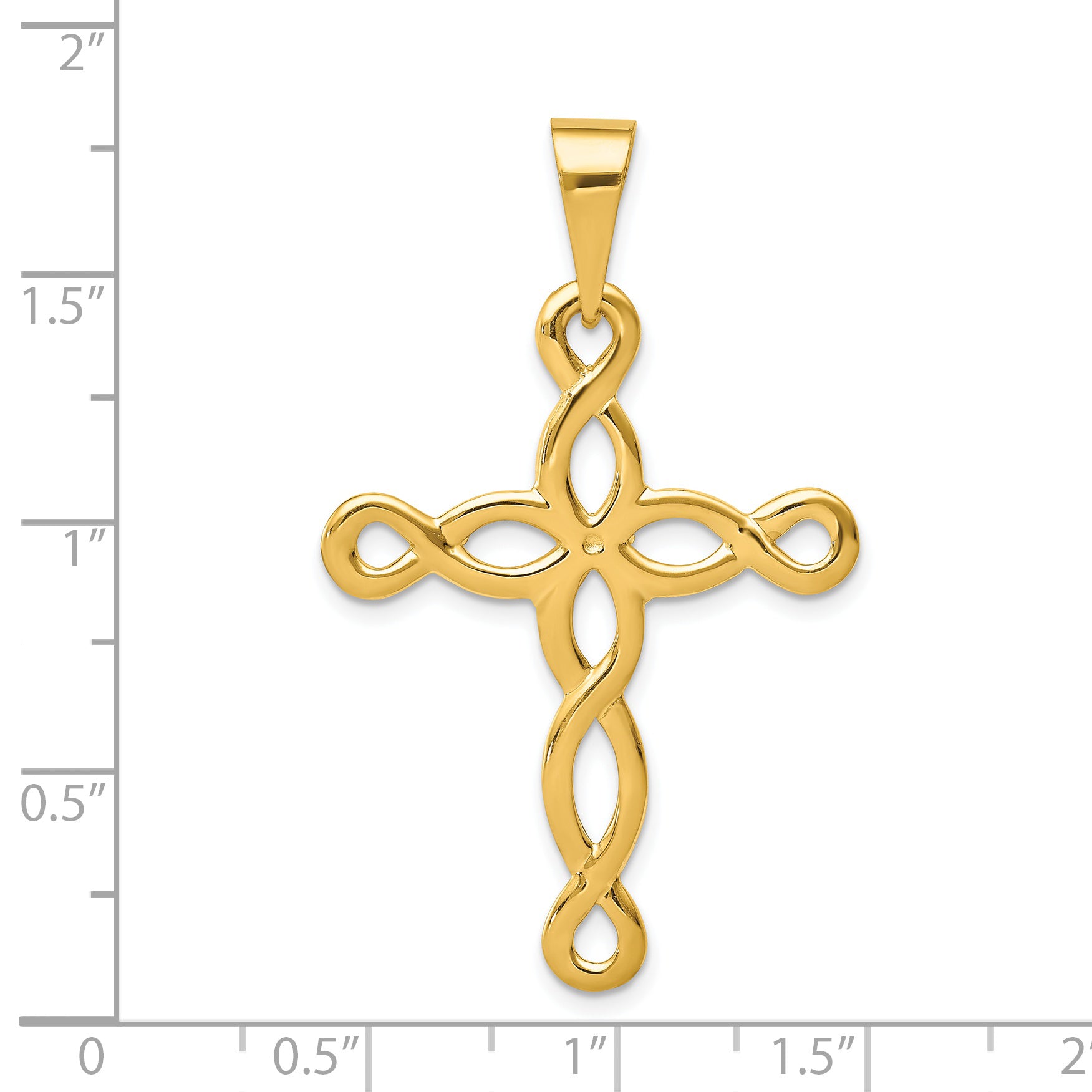 14K Gold Polished Cross Pendant with Flat Back  Solid, Casted Design