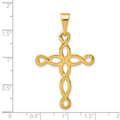 14K Gold Polished Cross Pendant with Flat Back  Solid, Casted Design