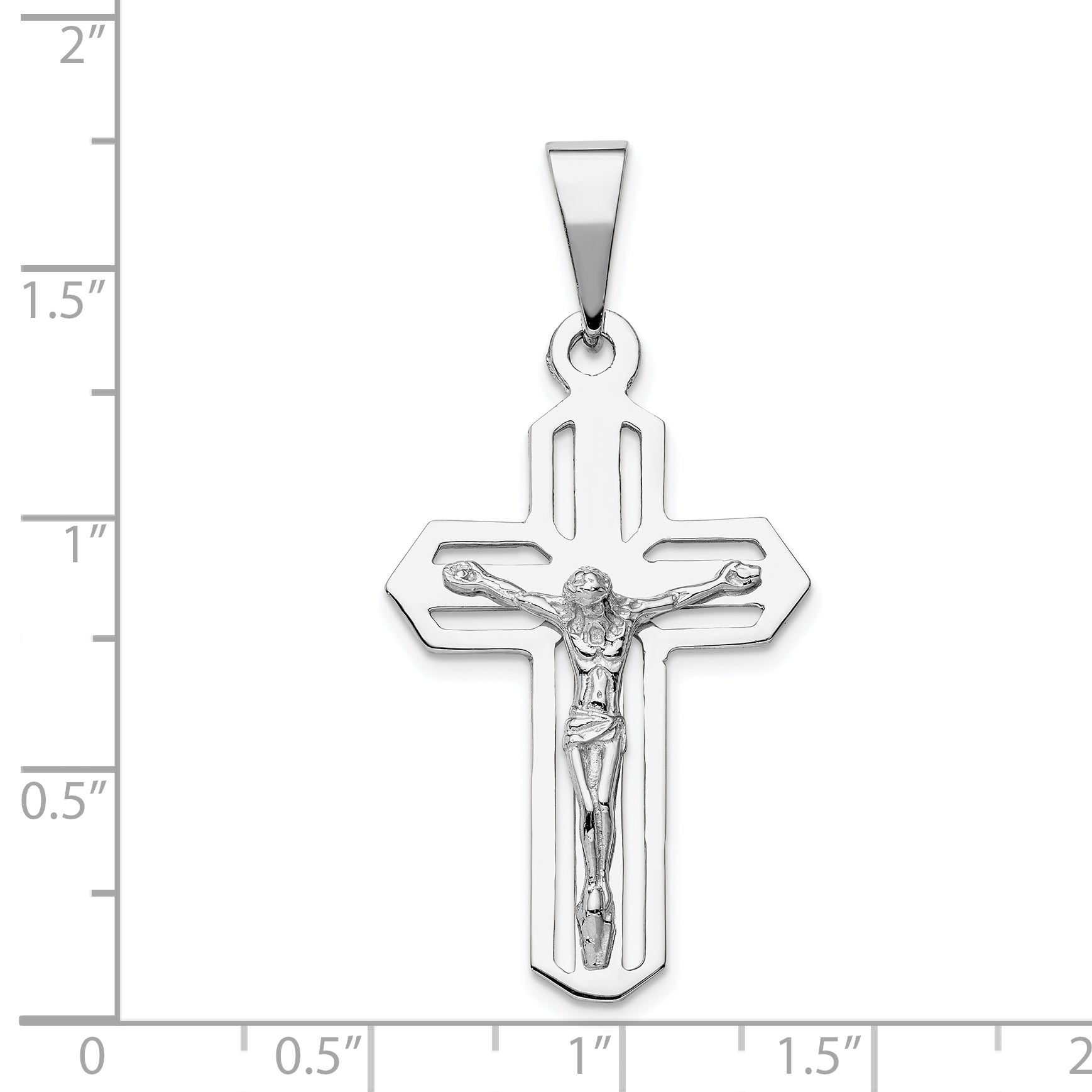 14K White Gold Crucifix Pendant with Rhodium Plating  Solid, Casted