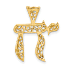 14K Gold Filigree Chai Pendant with Polished Diamond-Cut Finish