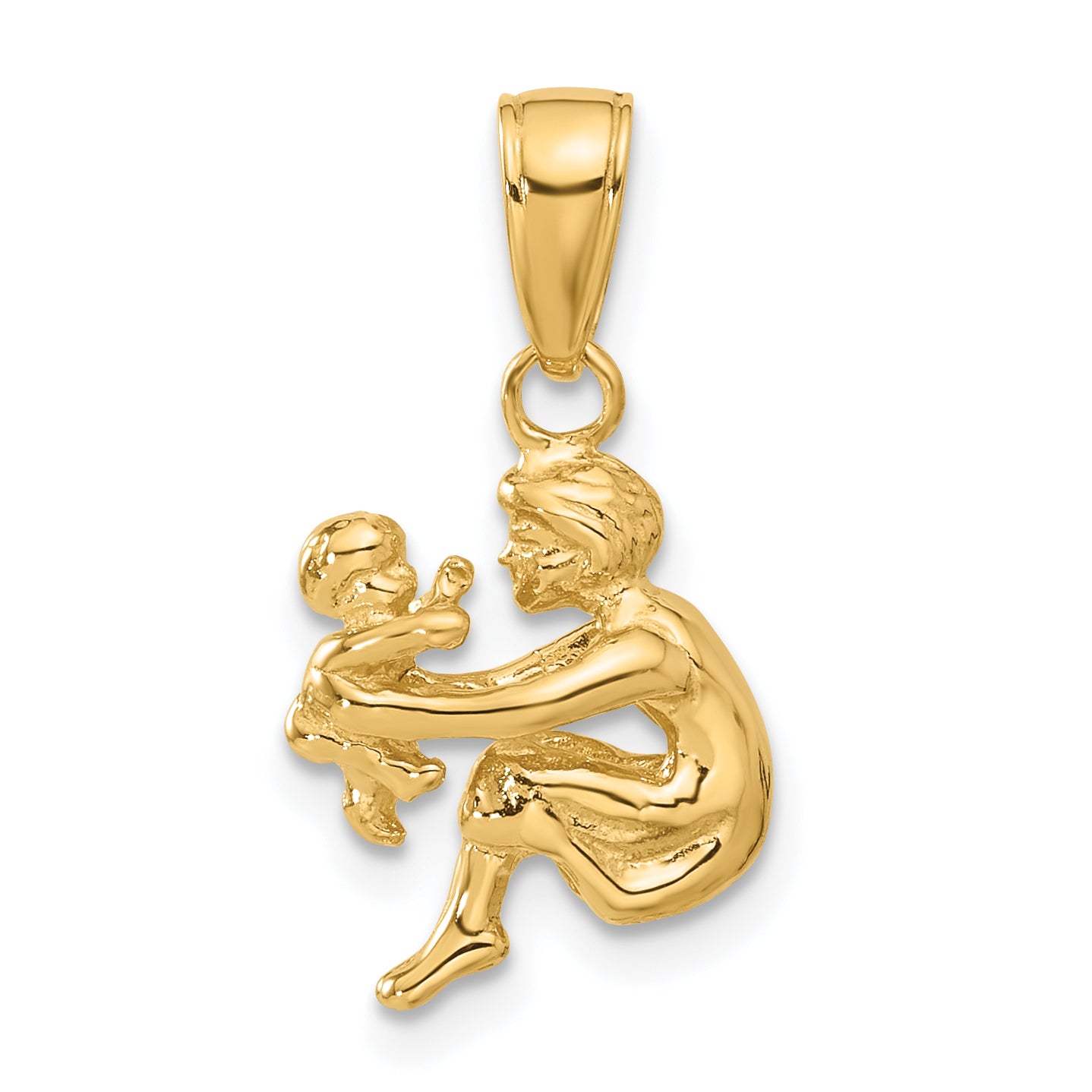 14K Gold Mother and Child Pendant with 3D Solid Design