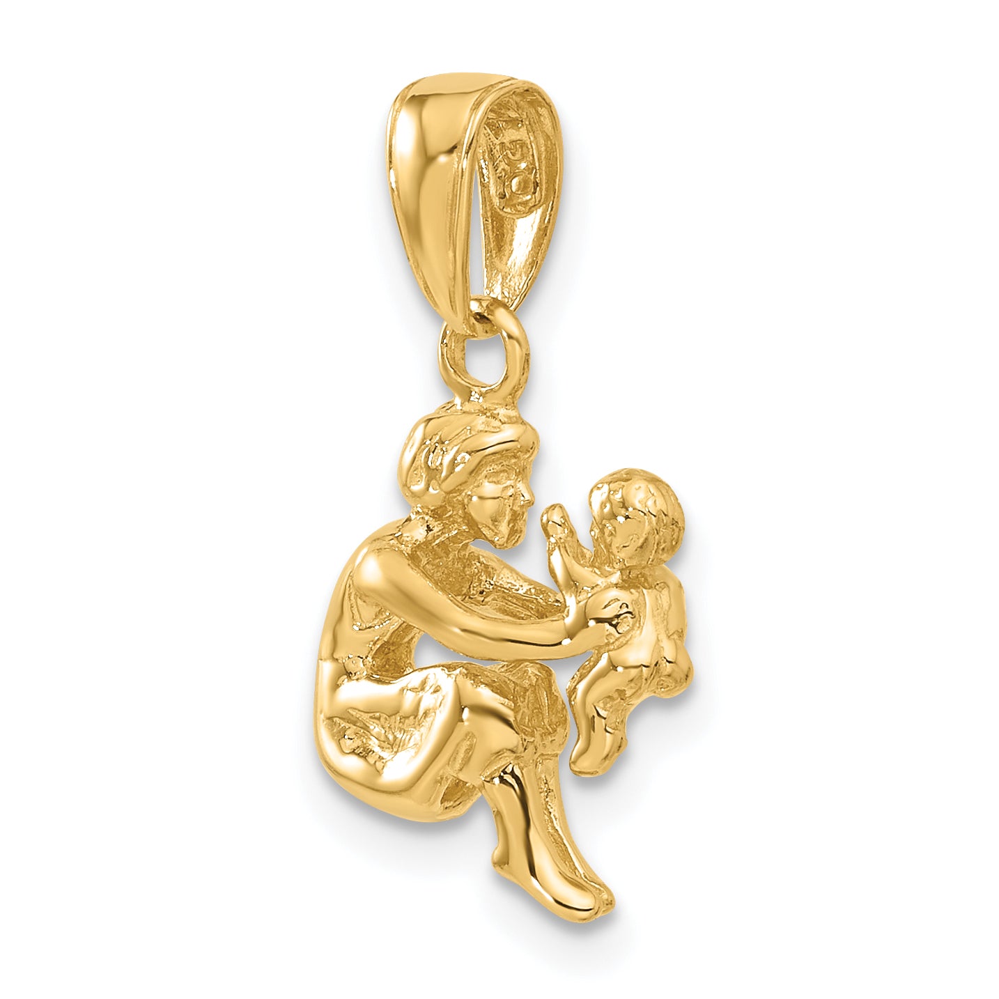 14K Gold Mother and Child Pendant with 3D Solid Design