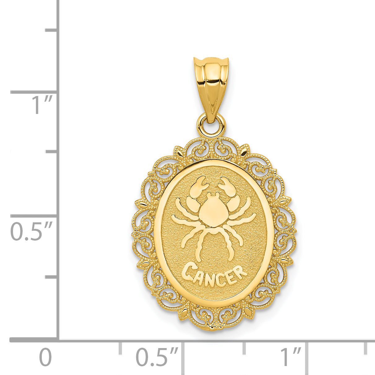 14K Gold Cancer Zodiac Oval Pendant with Polished Satin Finish