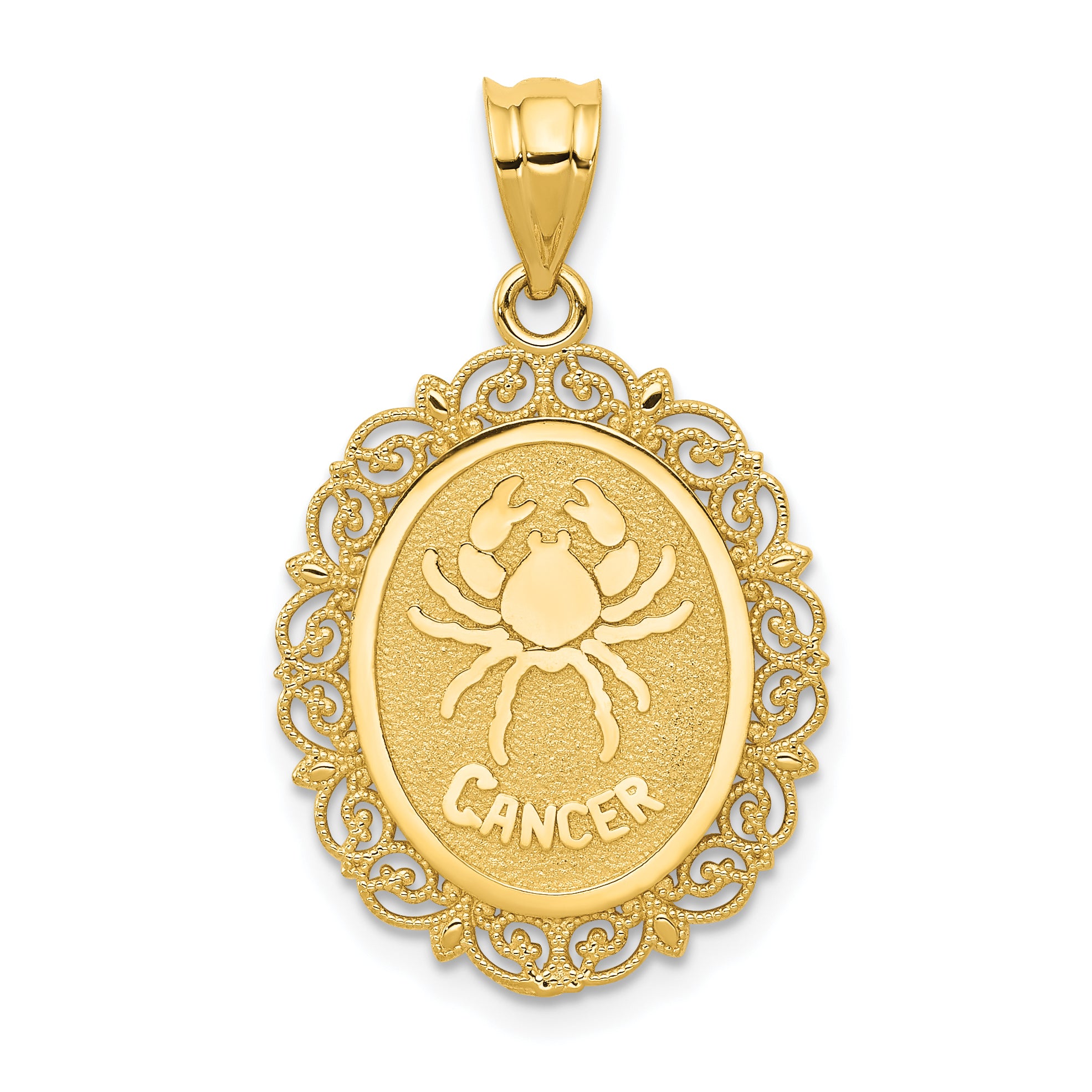 14k Solid Satin Polished Cancer Zodiac Oval Pendant