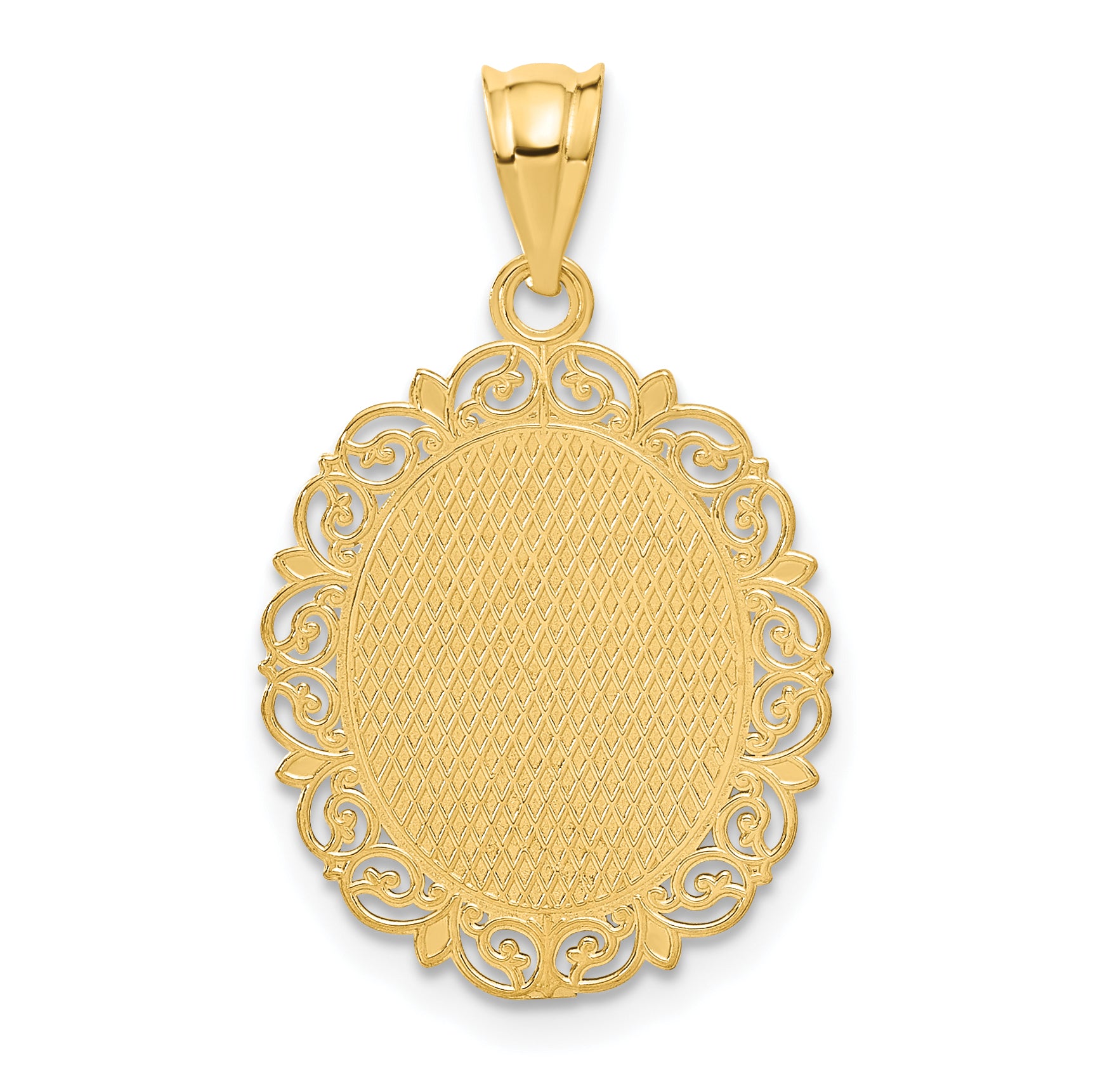 14k Gold Virgo Zodiac Pendant with Polished Satin Finish Solid Oval Design