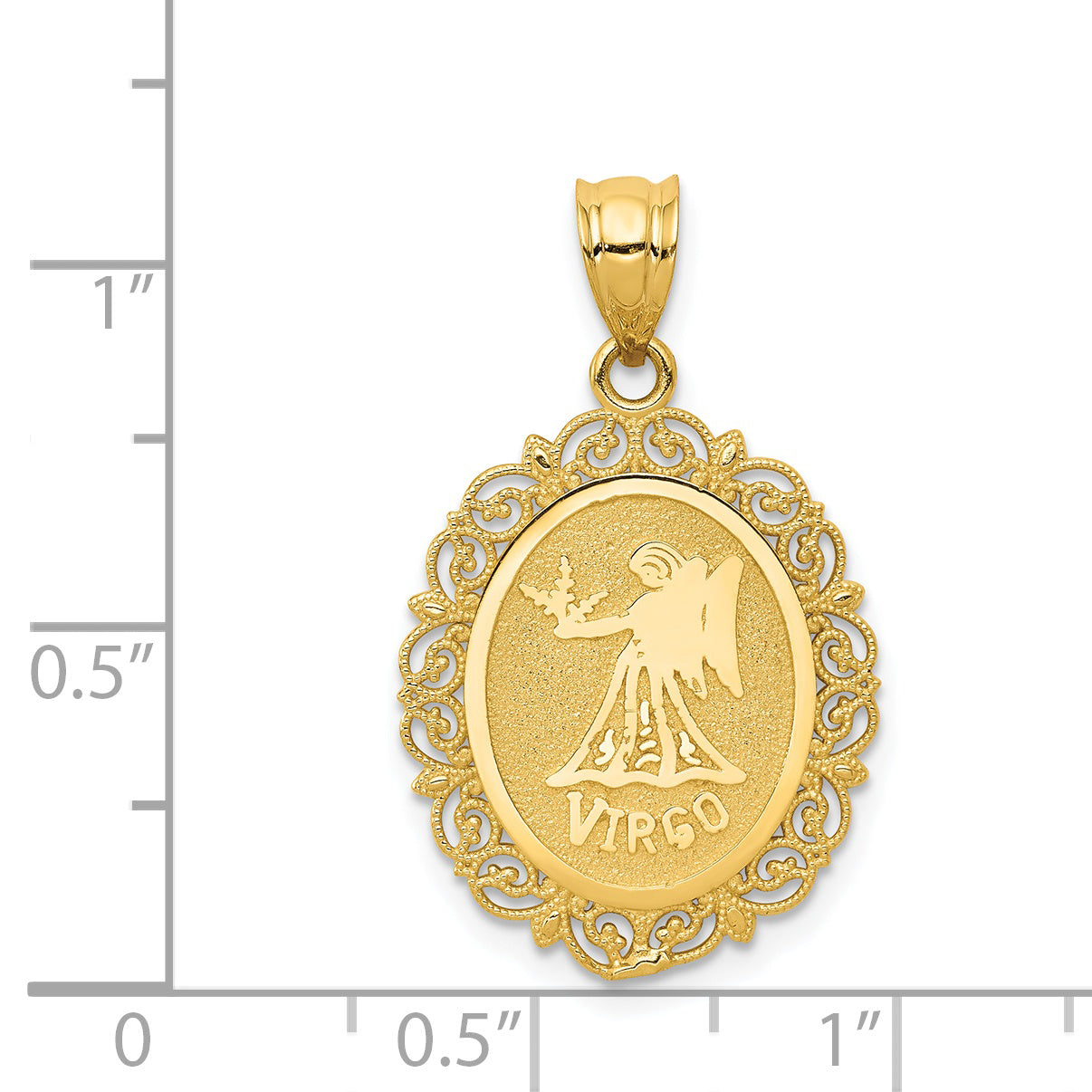 14k Gold Virgo Zodiac Pendant with Polished Satin Finish Solid Oval Design