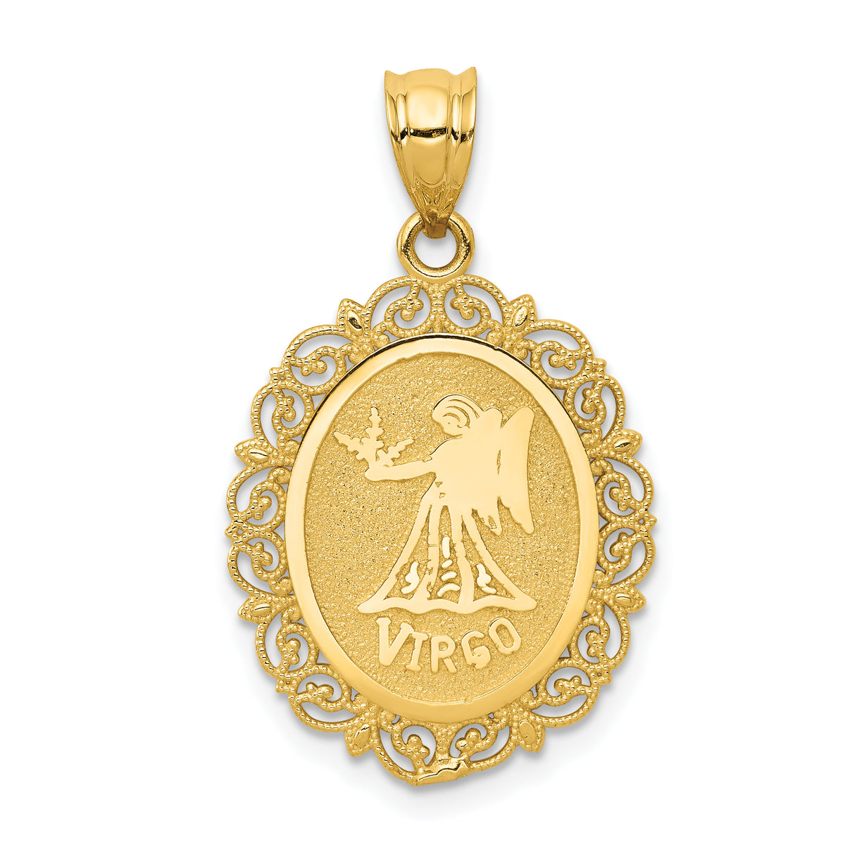 14k Solid Satin Polished Virgo Zodiac Oval Pendant