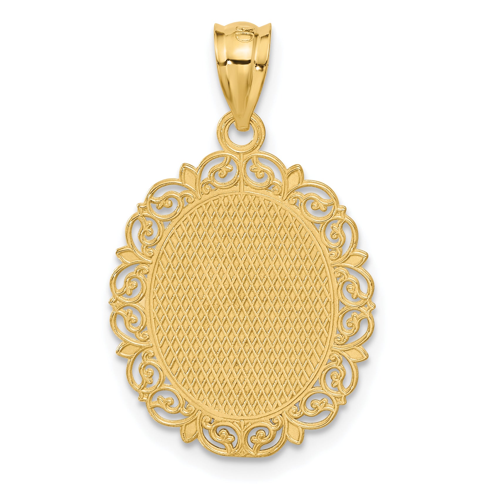 14K Gold Libra Zodiac Oval Pendant with Polished Satin Finish