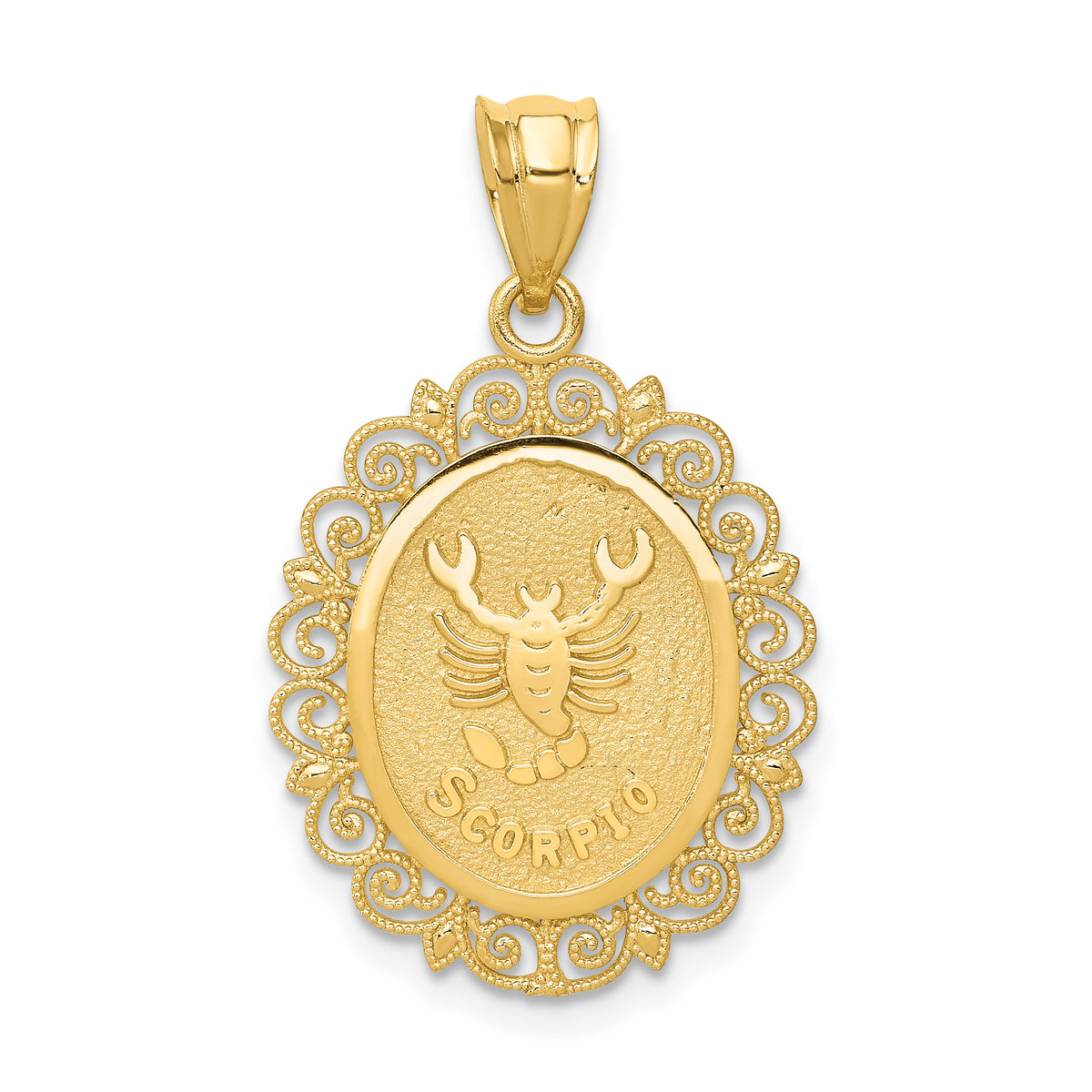 14k Solid Satin Polished Scorpio Zodiac Oval Pendant