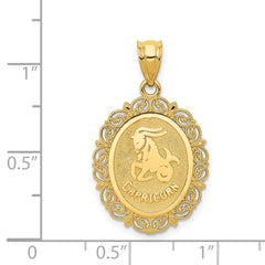 14K Gold Capricorn Zodiac Pendant with Polished Satin Finish