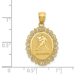 14K Gold Aquarius Zodiac Pendant with Polished Satin Finish